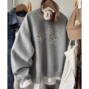 トレーナー スウェット 「 cunii 」 ガーリー パール モチーフ リボン スウェット 秋冬新作 レディース