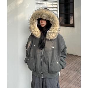 MASHIRO ブルゾン アウター エコファーフード付きMA-1ジャケット(MA