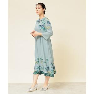 ワンピース 「手洗い可」花柄パネルワンピース