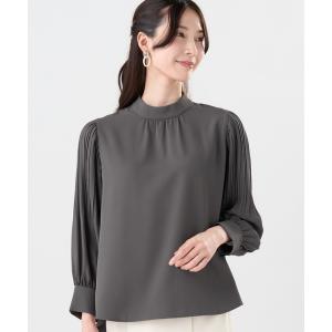 ブラウス シャツ ストレッチジョーゼット 袖プリーツ ハイネック ブラウス レディース