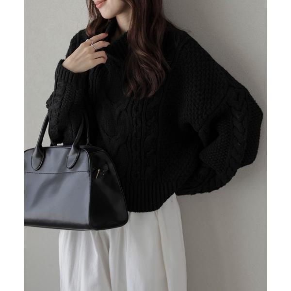 ニット セーター ボリュームスリーブケーブルニット レディース