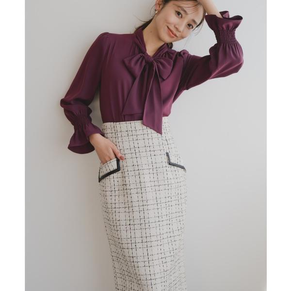 スカート 2025秋冬新作 ツイードチェックタイトスカート