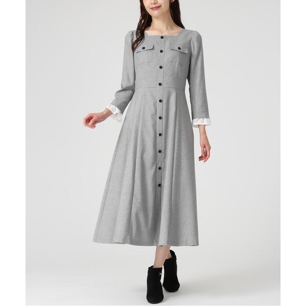 ワンピース 2025秋冬新作 フロント釦ツイード風フレアワンピース