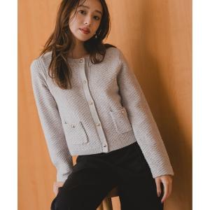 ジャケット ノーカラージャケット 2025秋冬新作 ツイード編みニットジャケット レディース