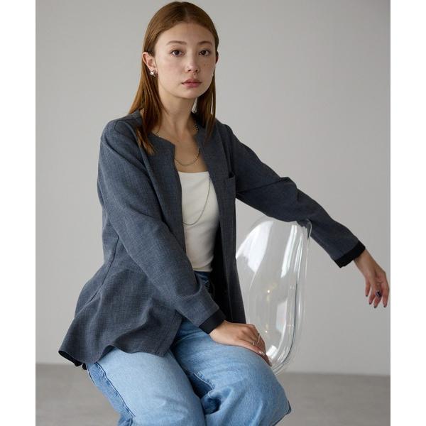 スーツ マイクロ千鳥柄 2WAYノーカラーペプラムジャケット レディース