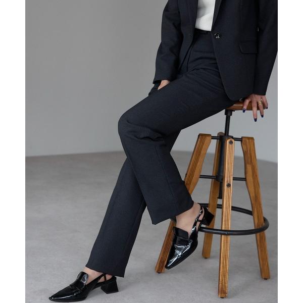 スラックス パンツ 裾上げ不要 マイクロチェックストレートパンツ セットアップ可 レディース