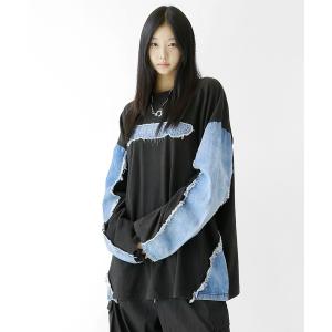 tシャツ ロゴ×デニム切り替えロングスリーブT メンズ レディース