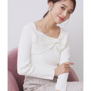 リボンパール調リブニット レディース