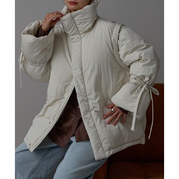 ダウンコート ダウンジャケット 中わた袖リボン2wayジャケット レディース