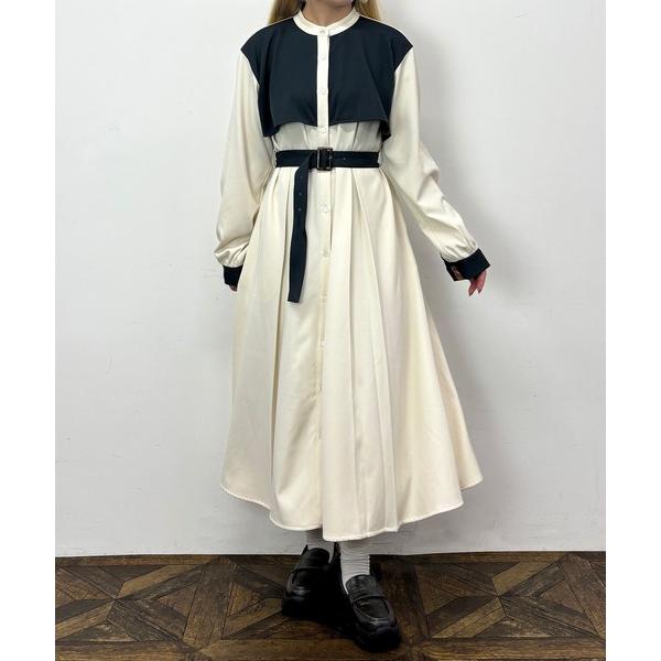 ワンピース バイカラーケープ風ワンピース