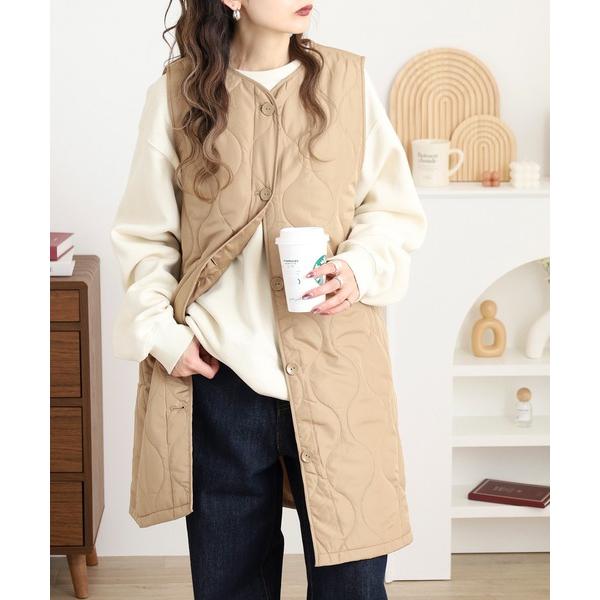 ベスト ジレ 中綿キルトロングジレ レディース
