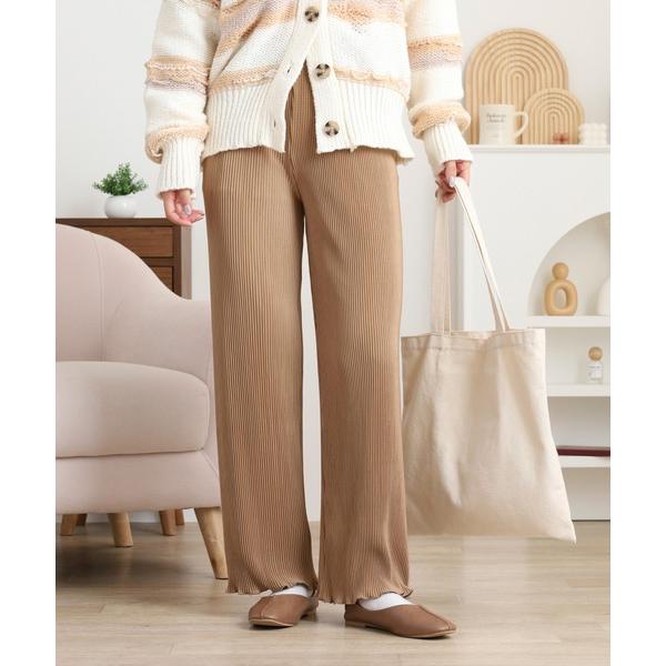 パンツ 裾メローリブワイドパンツ レディース