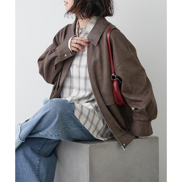 ブルゾン アウター 衿合皮ステンカラーブルゾン レディース