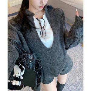 セットアップ 「セットアップ」ゆったりスキッパーニットトップス×ニットショートパンツ　2点SET レディース