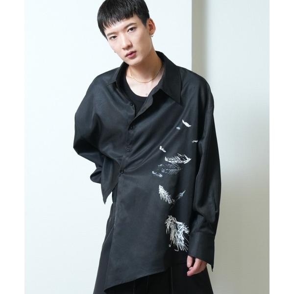シャツ Asymmetry crow printed shirt / アシンメトリー クロウプリント...