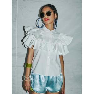 「PAMEO POSE」 半袖ブラウス FREE ホワイト レディース