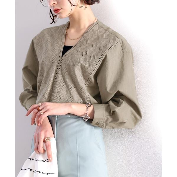 「classicalelf」 7分袖ブラウス X-LARGE カーキ レディース