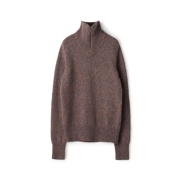 ニット セーター ウールナイロンメランジ ジップアッププルオーバー レディース