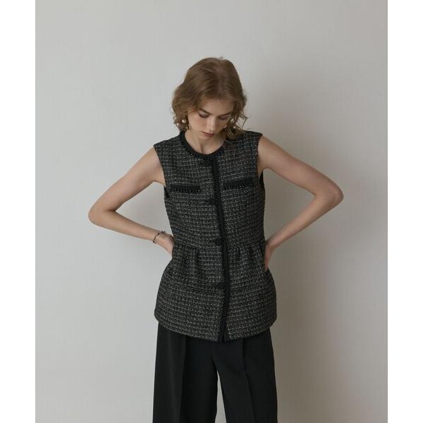 ベスト ジレ ツイードペプラムベスト レディース