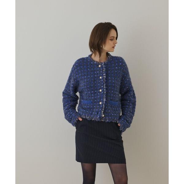 カーディガン ツイードニットショートカーディガン レディース