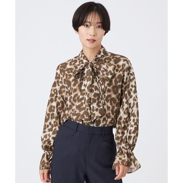 ブラウス シャツ 「カタログ掲載品」「マシンウォッシャブル」パンサープリントボウタイブラウス レディ...