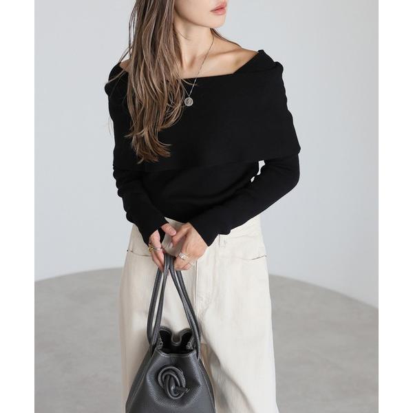 ニット セーター オフショル風ケープカラーニット レディース