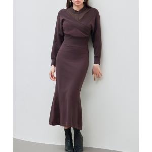 ワンピース レディース ドッキング カシュクール マーメイドニット ワンピース きれいめ フレア裾