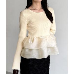 ニット セーター フレア袖ペプラムドッキングニットトップス レディース