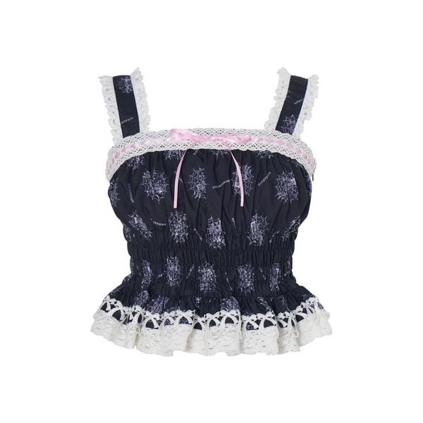 キャミソール Skull illustration print cami tops