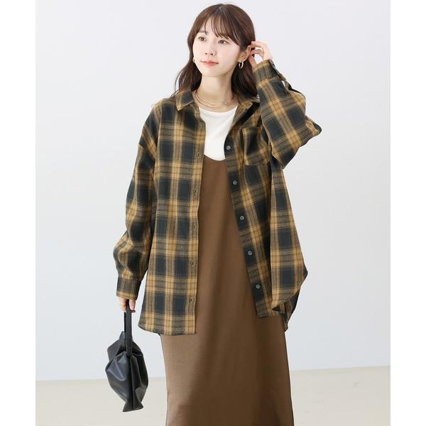 ブラウス シャツ オンブレチェックチュニックシャツ レディース