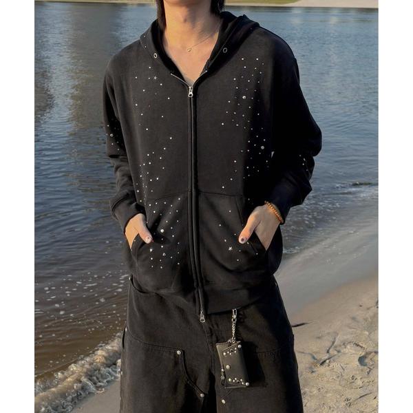 パーカー Rhinestone zip hoodie / ラインストーンジップフーディ メンズ レデ...
