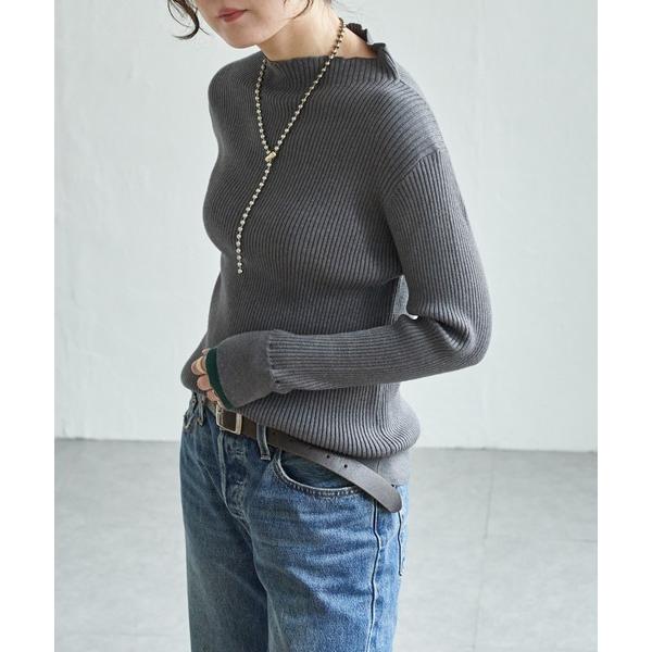 ニット セーター 「着やせ効果抜群」袖配色レイヤーリブニット レディース