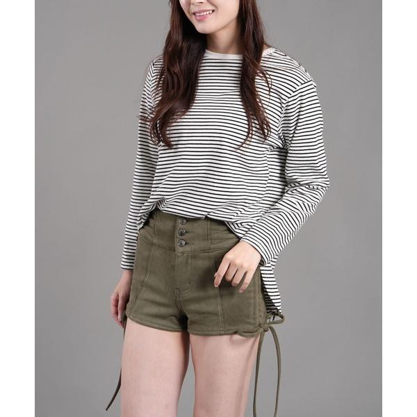 パンツ マシュマロスエードタッチ　ダブルレースアップ3個釦ショートパンツ レディース