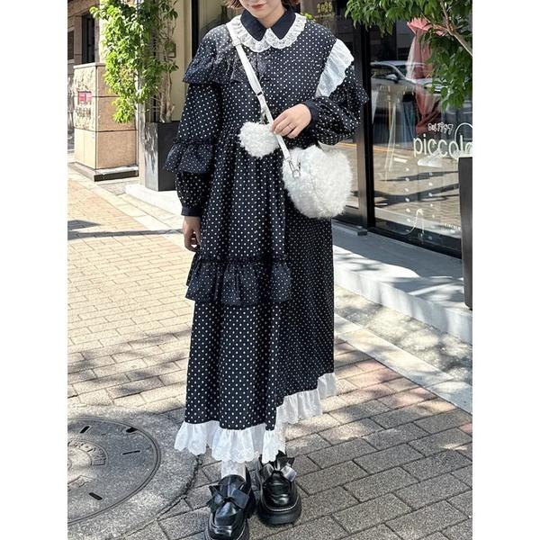 ワンピース フリルドットデコレーションワンピース