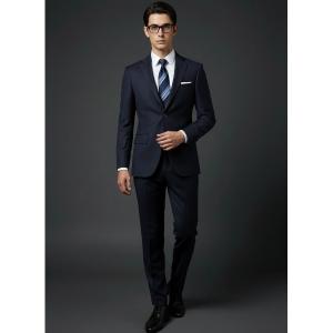 セットアップ 「WOOLY WASH SUIT」WEB限定スーツ「洗える/ウールライク」ストライプ　ネイビー メンズ