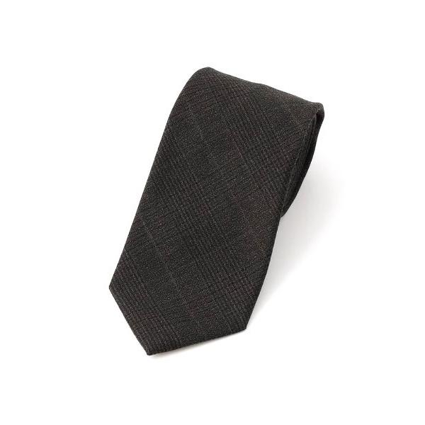 ネクタイ スーツ生地ネクタイ「日本製/WOOL100％」チェック柄　ブラウン