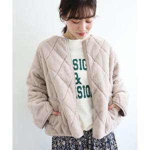 コート アウター リバーシブルタフタ×ファーキルトジャケット レディース