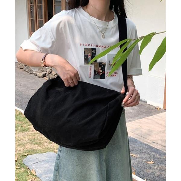 ショルダーバッグ バッグ ポケット付きキャンバスショルダー レディース