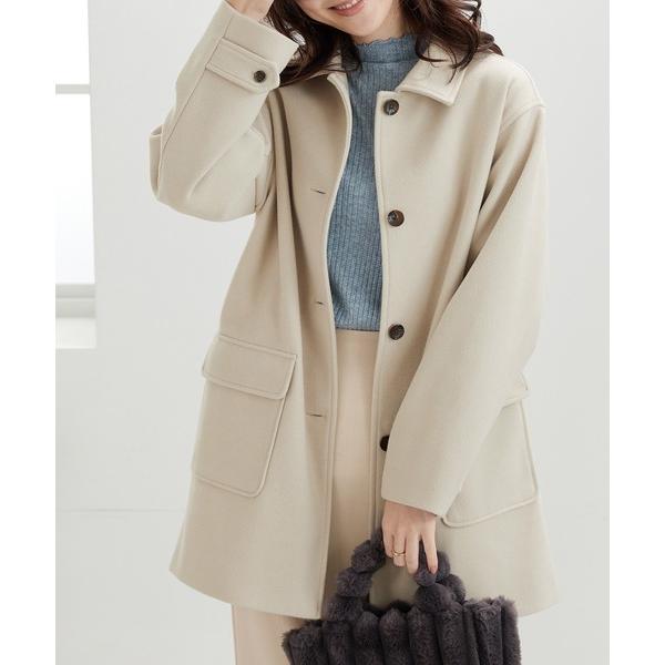 コート アウター ウール調ステンカラーコート レディース
