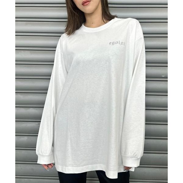 tシャツ ラインストーンロゴユニセックスロンT レディース