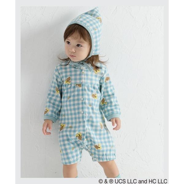 ベビー服 ロンパース 「おさるのジョージ X moimoln」ギンガムチェックカバーオール＆帽子