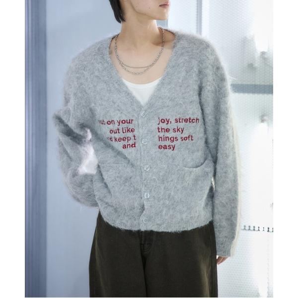 カーディガン 刺繍シャギーニットカーディガン レディース メンズ