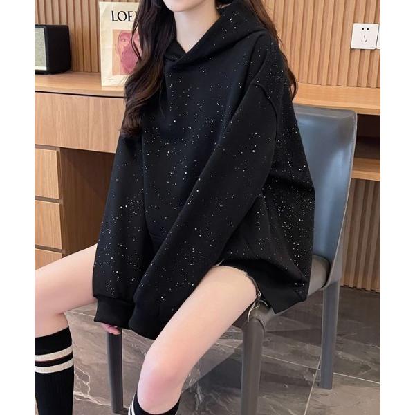 パーカー ラメグリッターオーバーサイズフーディー/キラキラパーカー レディース