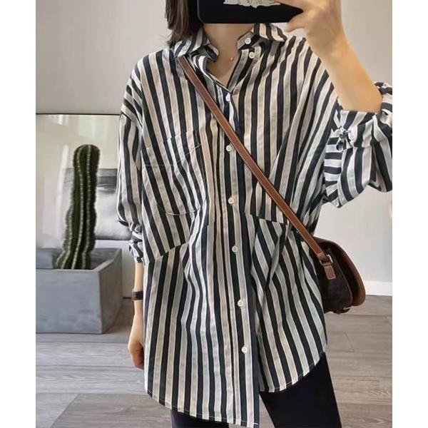 ブラウス シャツ モノトーンストライプシャツ レディース