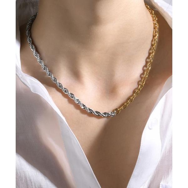 ネックレス ツイスト×チェーンバイカラーネックレス レディース