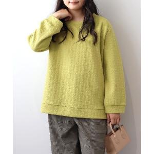 tシャツ 「L〜5L 大きいサイズ」ケーブルふくれジャガードサイドZIPカットソー レディース