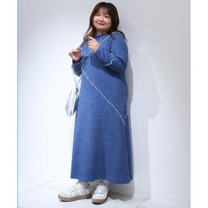 ワンピース 「yuki×leswel」「L〜3L 大きいサイズ」ダブルジャージー配色メローワンピース