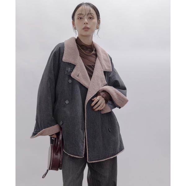 コート アウター デニムボア スタンドカラー ラペルコート レディース