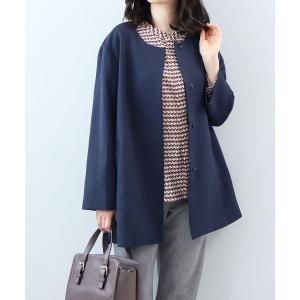 コート アウター 「ウォッシャブル・アンチピリング」ウール調ツイルノーカラーショートコート レディース