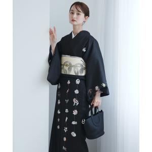 着物 袷着物 ニコアンティーク 絵羽仕立て 干支飾り・ブラック レディース
